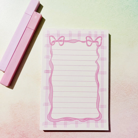 Pink Gingham and Bow Notepad